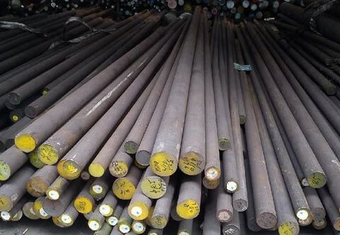 Steel bars stacked in a warehouse